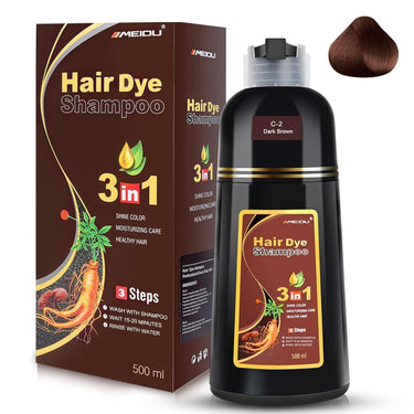 Meidu Dark Brown Hair Dye Shampoo (3 in 1) 500 Ml - ANNS BEAUTY SUPPLY